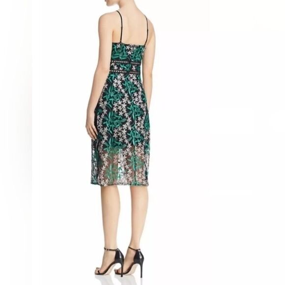 Sam Edelman Embroide Black Green Floral Lace Midi Holiday Cocktail Dress 6 - Picture 2 of 8